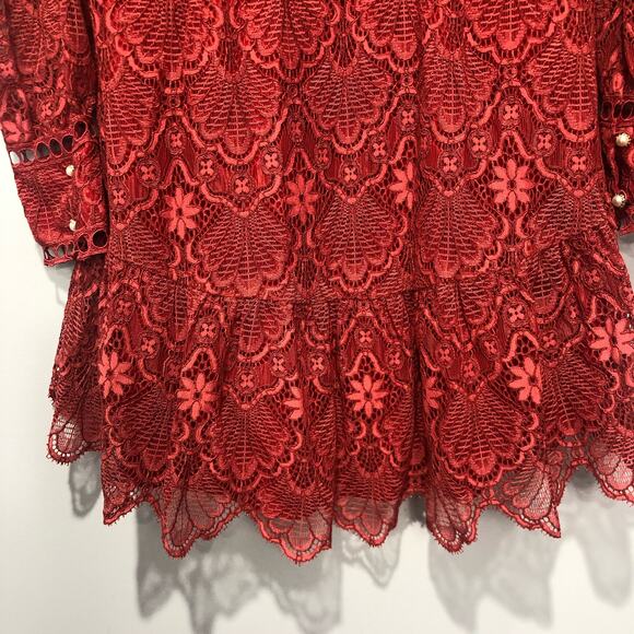 Free People x Saylor Darragh Cutout Pearl Clasps Lace Mini Dress Rose Red Size M - Picture 13 of 14